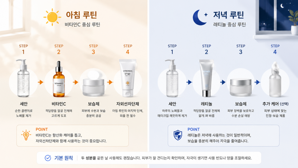 비타민C는 아침 레티놀은 저녁으로 나눈 스킨케어 사용 순서