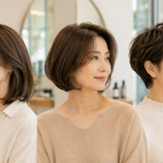 소프트 보브와 롱보브, 빅시 등 서로 다른 세련된 헤어스타일을 보여주는 50대 여성들