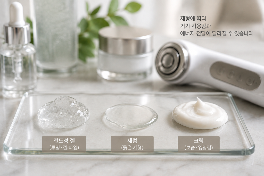 뷰티기기에 사용하는 젤 세럼 크림의 제형 차이
