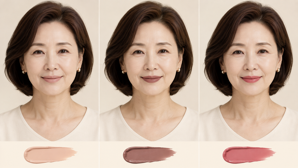 립스틱의 명도 채도 탁도에 따른 50대 얼굴 인상 비교
