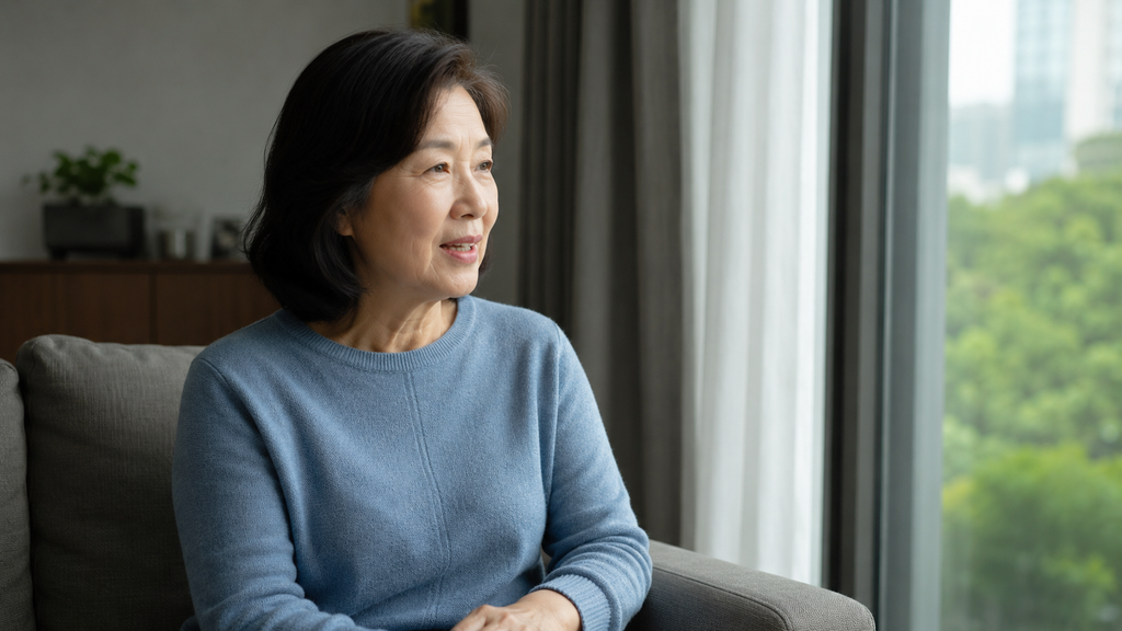 표정을 지을 때 자연스럽게 나타나는 50대 여성의 팔자주름