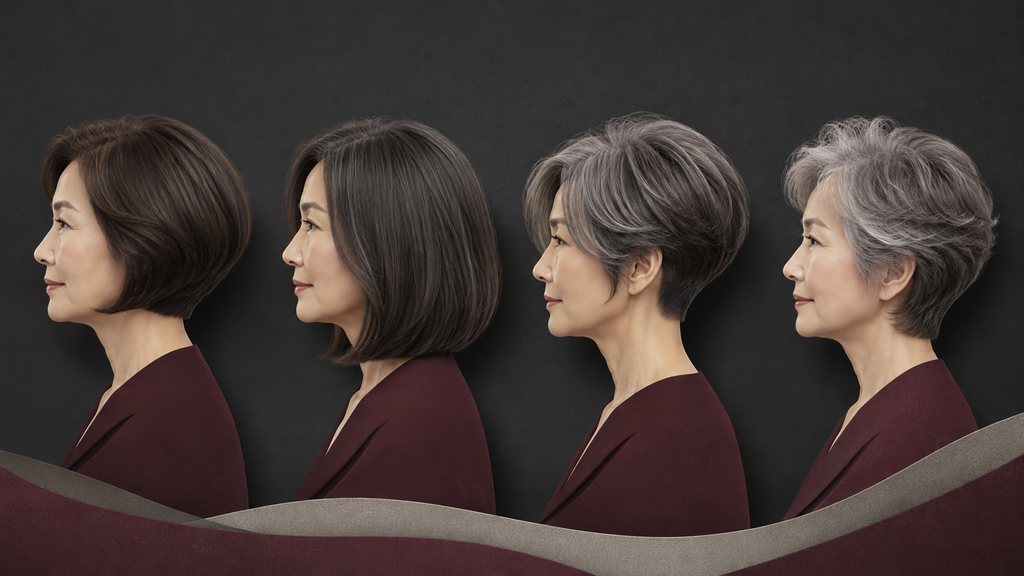 단발과 롱보브, 픽시 보브, 숏컷의 길이와 볼륨 차이를 보여주는 비교도